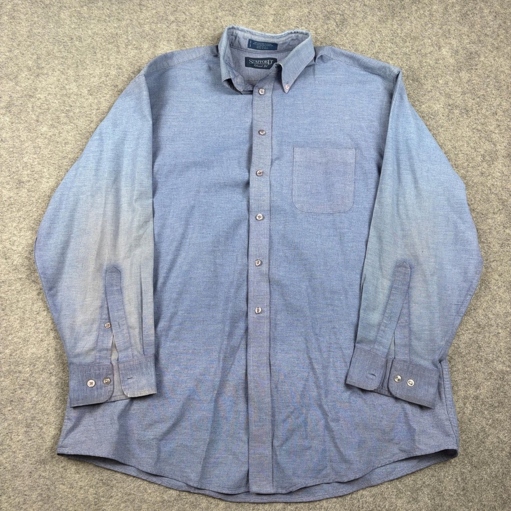 90s Stafford Button Down Shirt Mens 17 34/35 Blue Relaxed Fit Long Sleeve Oxford